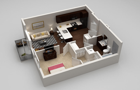 Floor plan for 1 bed, 1 bath, 620 sqft